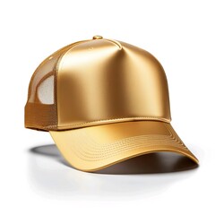 Wall Mural - golden trucker cap, snapback, baseball hat, Isolated on white background. Mock-up for branding.