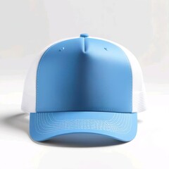 Wall Mural - Blue trucker cap, snapback, baseball hat, Isolated on white background. Mock-up for branding.