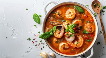 Wall Mural - Pot of Shrimp and Tomato Soup With Spoon