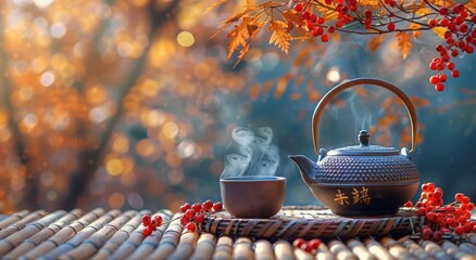 Canvas Print - Tea Pot and Cup on Table