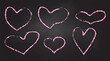 Crayon heart. Chalk love shape icon. Hand drawn scribble pencil stroke. Doodle sketch outline for valentine day set. Simple grunge design of wedding symbol on chalkboard texture graphic background