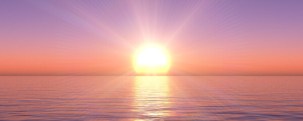 Wall Mural - sunset sea sun ray clear sky. 3d rendering