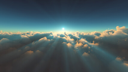 Wall Mural - above clouds fly sunset sun ray illustration