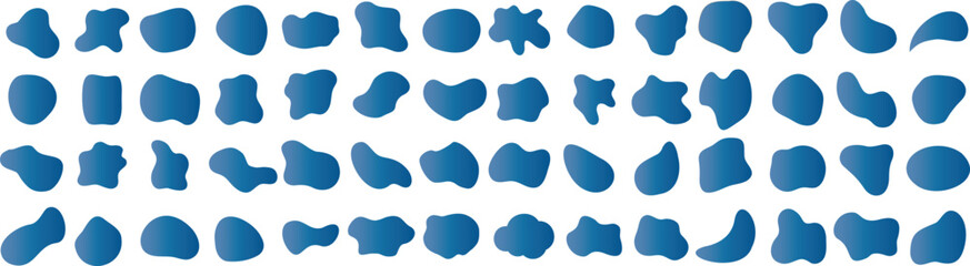 Wall Mural - Blue fluid organic shapes on white background. Ideal fluid shape, organic shape, blob, blotch, abstract shape for modern, artistic branding, web design elements