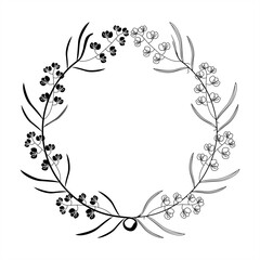 Wall Mural - line art illustration and minimalist silhouette of orchid flower stalks forming an arch as a round frame