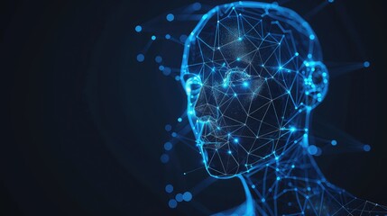 an abstract depiction of a robot with artificial intelligence, featuring biometric scanning and face