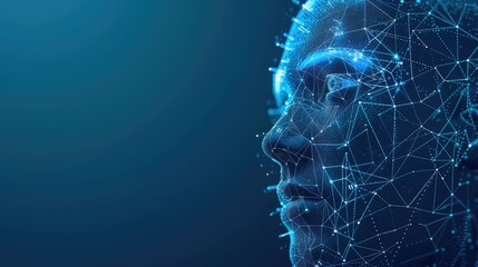 Wall Mural - an artistic depiction of a cyborg man with ai, incorporating face id and biometric scanning technolo