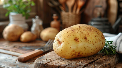 Wall Mural - A single potato on a wooden surface
