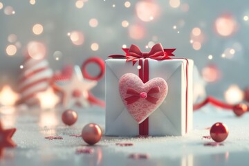 festive christmas gift box wrapped with love and care 3d illustration