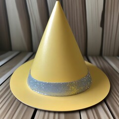 Poster - Shiny Yellow Birthday Hat on White Background