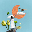 © svetazi - A young woman flies a kite. Art collage.