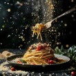 Magical Moment of Italian Spaghetti with Tomato Sauce in Air - Generative AI