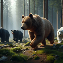 Wall Mural - brown bear , black bear, polar bear hunting