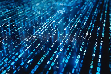 Computer screen background featuring blue digital binary information.