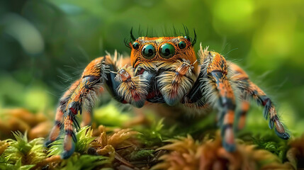 Close up photograph of a spider in its natural habitat, showcasing the mesmerizing beauty of its presence. Generative AI
