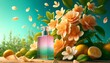 Image of lemon blossom flowers and perfume bottle
