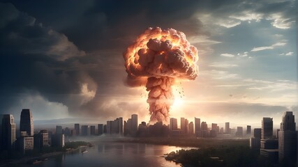 nuclear bomb detonation within the city. illustration of the end of the world. Concept of the threat of nuclear war