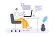 Programmer, software developer. Man sitting at desk with laptop and coding. Employee at work or freelancer