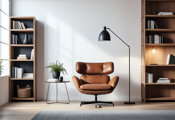 Wall Mural - brown arm chair in working room interior