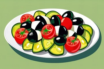 Wall Mural - A plate vegetables including tomatoes, cucumbers, and olives