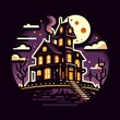 house with a chimney and a moon in the sky