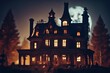 creepy house with a large moon in the background