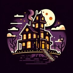 Wall Mural - house with a chimney and a moon in the sky