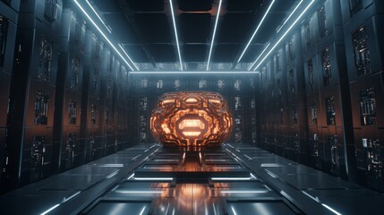Poster - Generative AI Bird's-eye view of an AI brain's data center, demonstrating its immense storage and analytical capabilities.