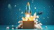 © seanzheng - generated illustration of rocket launching from cardboard box, startup concept