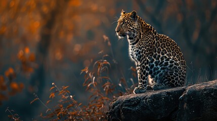 Wall Mural - A breathtaking 4K wallpaper capturing the full length of a leopard against a stunning natural background, showcasing the elegance and power of this elusive predator in mesmerizing detail. 