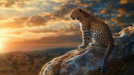 Wall Mural - A breathtaking 4K wallpaper capturing the full length of a leopard against a stunning natural background, showcasing the elegance and power of this elusive predator in mesmerizing detail. 