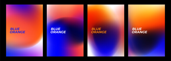 Poster - Blue and Orange. Set of blurred backgrounds. Bright color gradients. Defocused color templates for creative graphic design. Vector illustration.