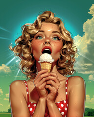 A woman is holding an ice cream cone in her hand