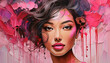 © hardvicore - Abstract portrait of beautiful woman, pink acrylic painting on canvas. Oil painting, brush strokes