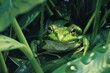 inquisitive green frog emerges from lush foliage a vibrant embodiment of natures wonders aigenerated illustration