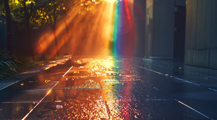 Poster - The point where lighting and a rainbow meet, magical, ethereal, enchanting, mystical. Generative AI.