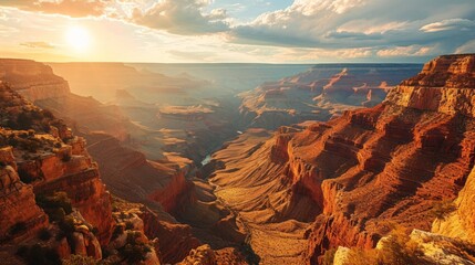 Generative AI Expansive Grand Canyon, hues of sunset, aerial drone view, dramatic landscapes, detailed sunset scene