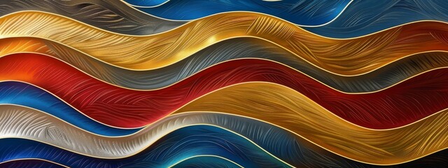 Poster - Abstract texture colorful colored color metallic shiny background with 3d geometric waving waves curves gradient shapes for website, business, print design template paper pattern illustration