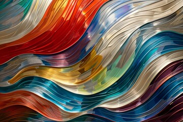 Poster - Abstract texture colorful colored color metallic shiny background with 3d geometric waving waves curves gradient shapes for website, business, print design template paper pattern illustration