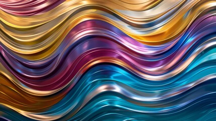 Poster - Abstract texture colorful colored color metallic shiny background with 3d geometric waving waves curves gradient shapes for website, business, print design template paper pattern illustration