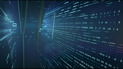 Aufkleber - Animated camera moving through a digital cyberspace, showing programming data code text and futuristic HUD elements. Ideal for tech titles and backgrounds, news headlines, and business intro