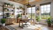 © vectorize - Farmhouse interior design style house office with desk