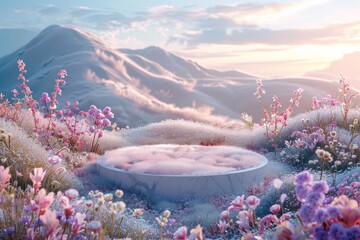 Wall Mural - A beautiful, serene landscape with a large, white marble bowl in the center