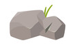 Rock stone with green leaf of grass, cracked boulder of mountain landscape vector illustration