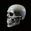 Skull made of granite. Isolated on black background. Side view, Digital illustration.