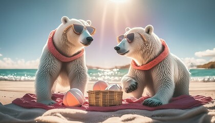 Wall Mural - Polar bears at the beach