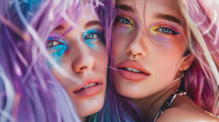 Wall Mural - Two women with colorful hair and makeup.