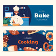 Hand drawn cooking and bakery banner set