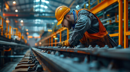Poster - A worker bending metal at a factory. Generative AI.