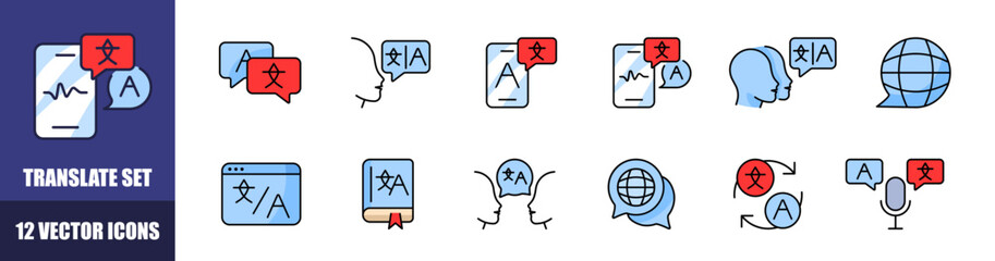 Translate icons set. Flat style. Vector icons